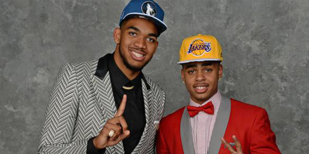 Karl-Anthony Towns et D’Angelo Russell, les deux premiers choix de la Draft 2015 sélectionnés par les Minnesota Timberwolves et les Los Angeles Lakers