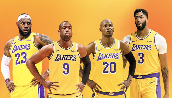 Lebron James, Dwyane Wade, Ray Allen et Anthony Davis sous le maillot des Los Angeles Lakers