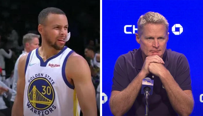 Golden State Warriors NBA star Stephen Curry (left) and his coach Steve Kerr (right)