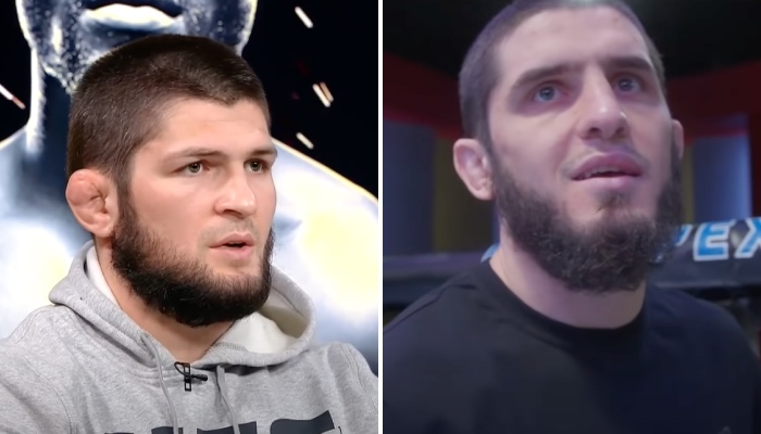 Les icônes de l'UFC Khabib Nurmagomedov (gauche) et Islam Makhachev (droite)