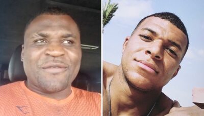 Au Cameroun, la photo virale de Kylian Mbappé (75kg), rikiki à côté de Francis Ngannou (120kg) !