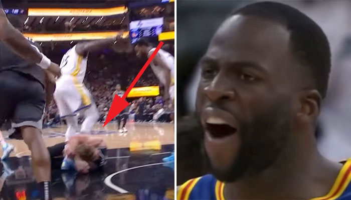 Draymond Green assène un coup à Domantas Sabonis, au sol