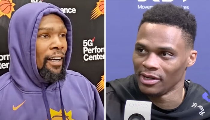 Kevin Durant et Russell Westbrook en conférence de presse