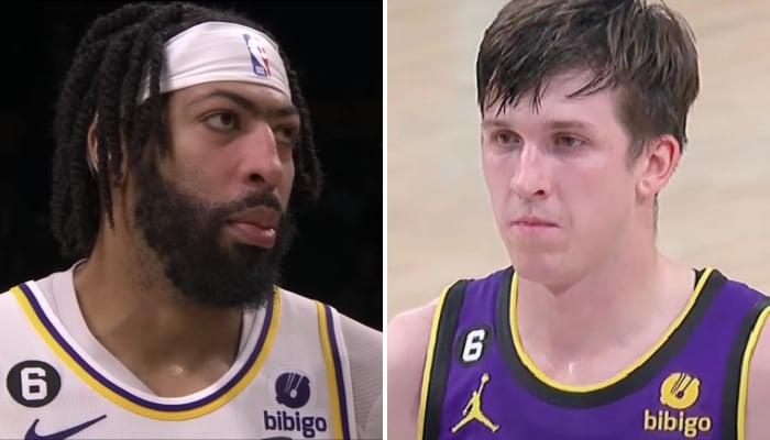 Les stars NBA des Los Angeles Lakers, Anthony Davis (gauche) et Austin Reaves (droite)