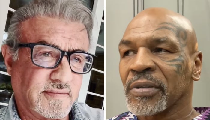 Le célèbre acteur américain Sylvester Stallone (gauche) et la légende de la boxe Mike Tyson (droite)