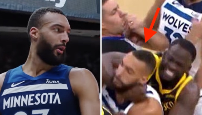 Le pivot NBA français des Minnesota Timberwolves, Rudy Gobert (gauche), a été victime d'un coup de folie de l'intérieur star des Golden State Warriors, Draymond Green