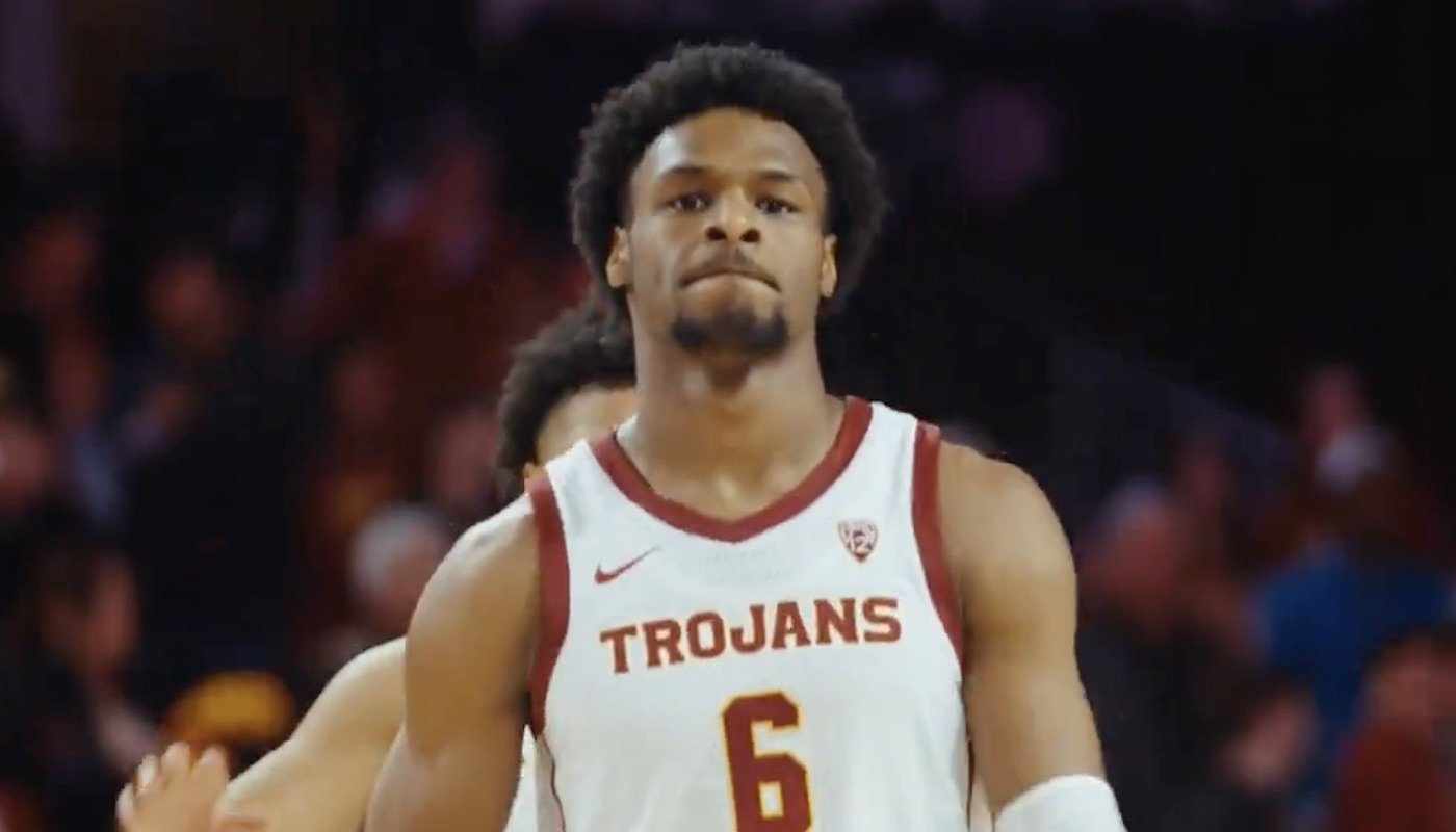 NCAA player Bronny James in the colors of the USC Trojans