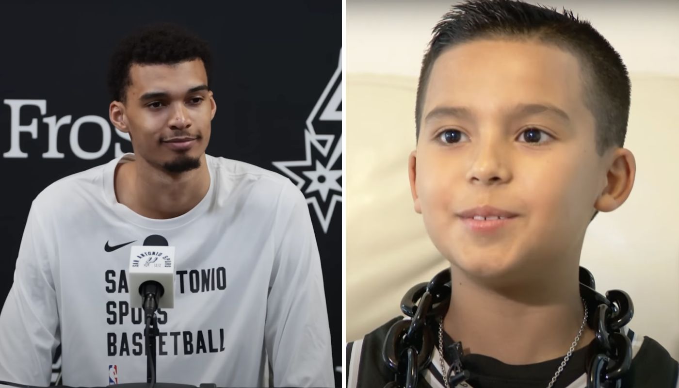 Victor Wembanyama et un jeune fan des Spurs de 9ans