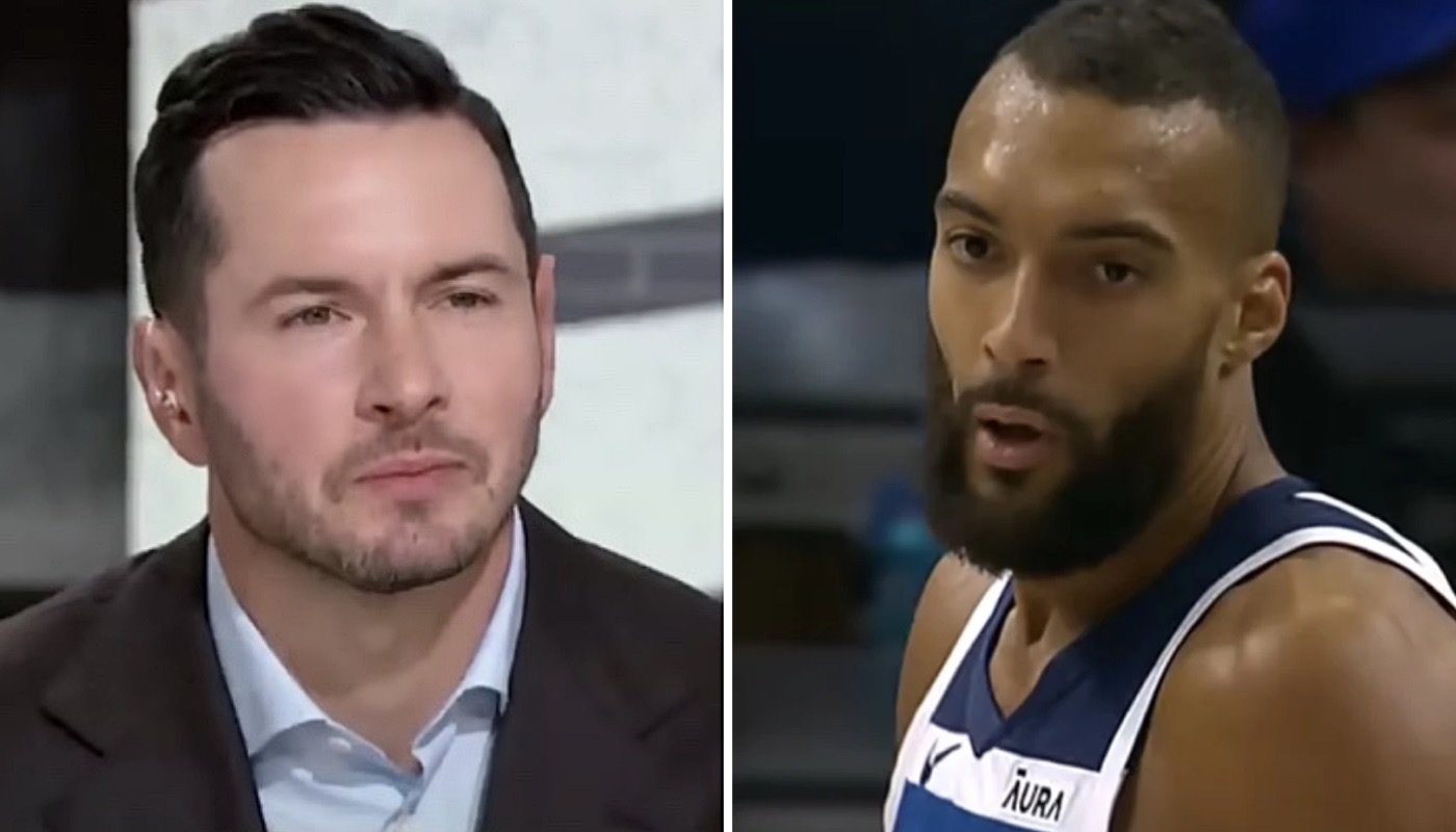 L'ancien joueur NBA JJ Redick (gauche) et le pivot français des Minnesota Timberwolves, Rudy Gobert (droite)