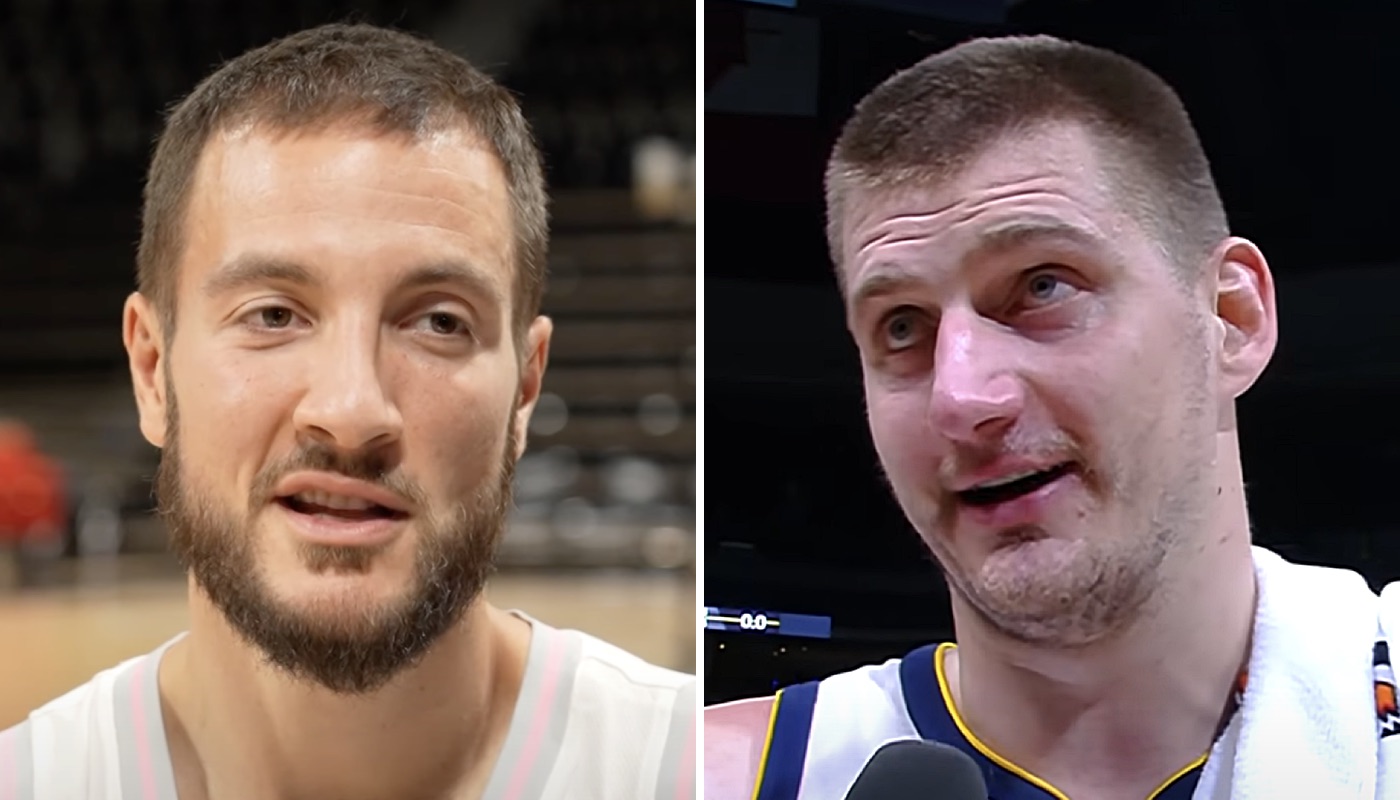 L'ancien joueur NBA français Joffrey Lauvergne (gauche) et la star des Denver Nuggets Nikola Jokic (droite)