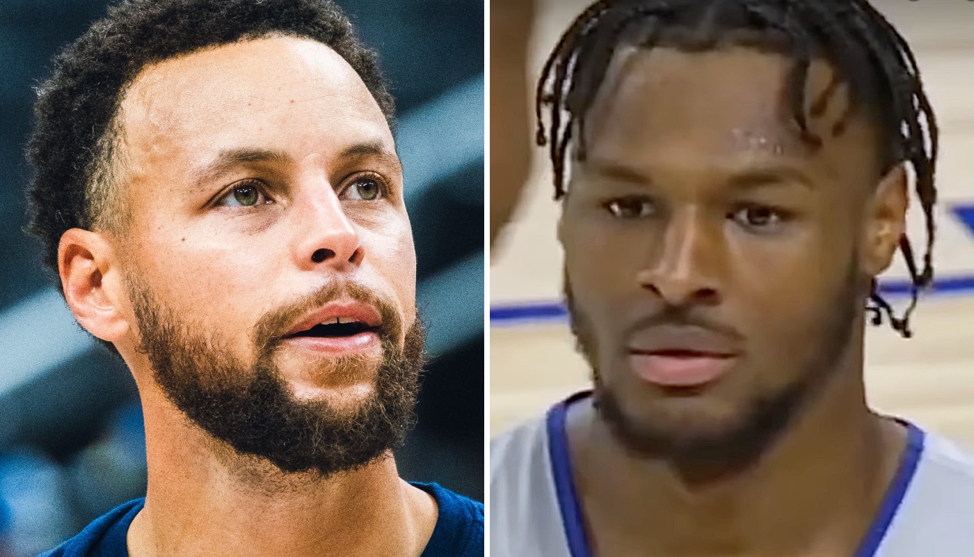 Golden State Warriors superstar Stephen Curry (left) and NBA prospect Bronny James (right)