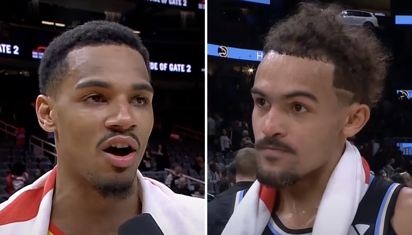 Les stars NBA des Atlanta Hawks, Dejounte Murray (gauche) et Trae Young (droite)