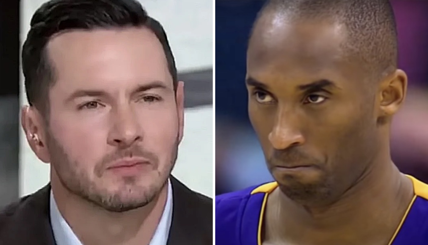 L'entraineur NBA des Los Angeles Lakers, JJ Redick (gauche) et la légende de la franchise Kobe Bryant (droite)