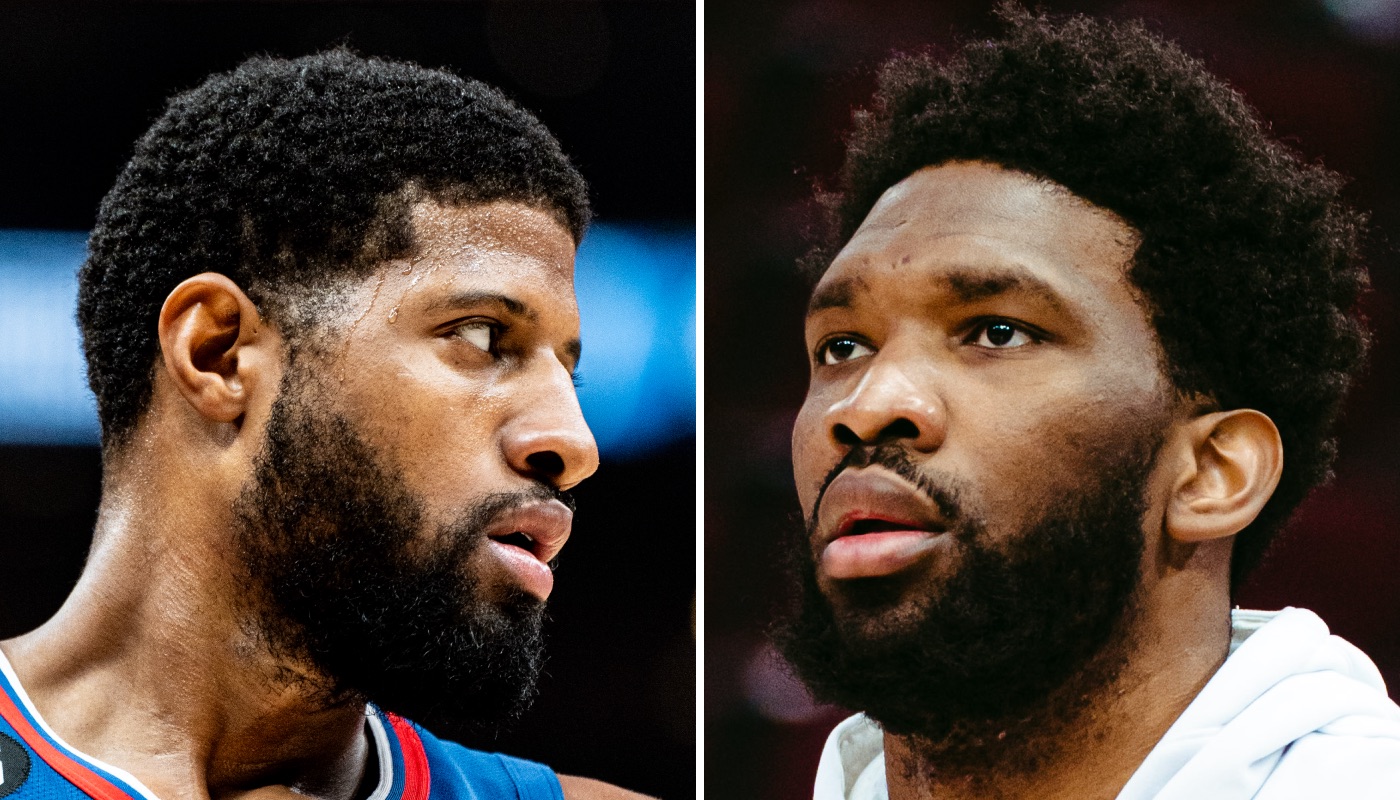 Les stars NBA Paul George (gauche) et Joel Embiid (droite)