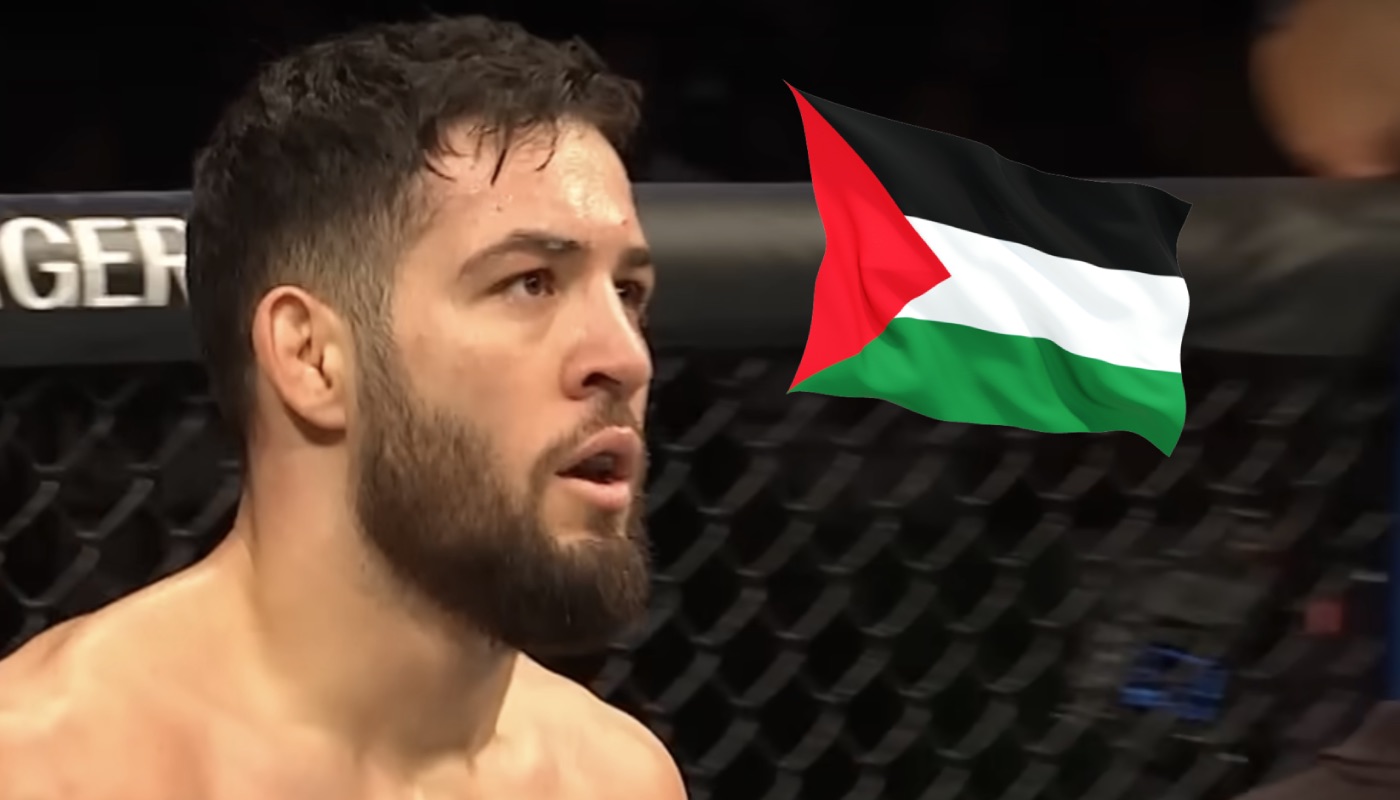 Le combattant UFC français Nassourdine Imavov, ici accompagné du drapeau palestinien