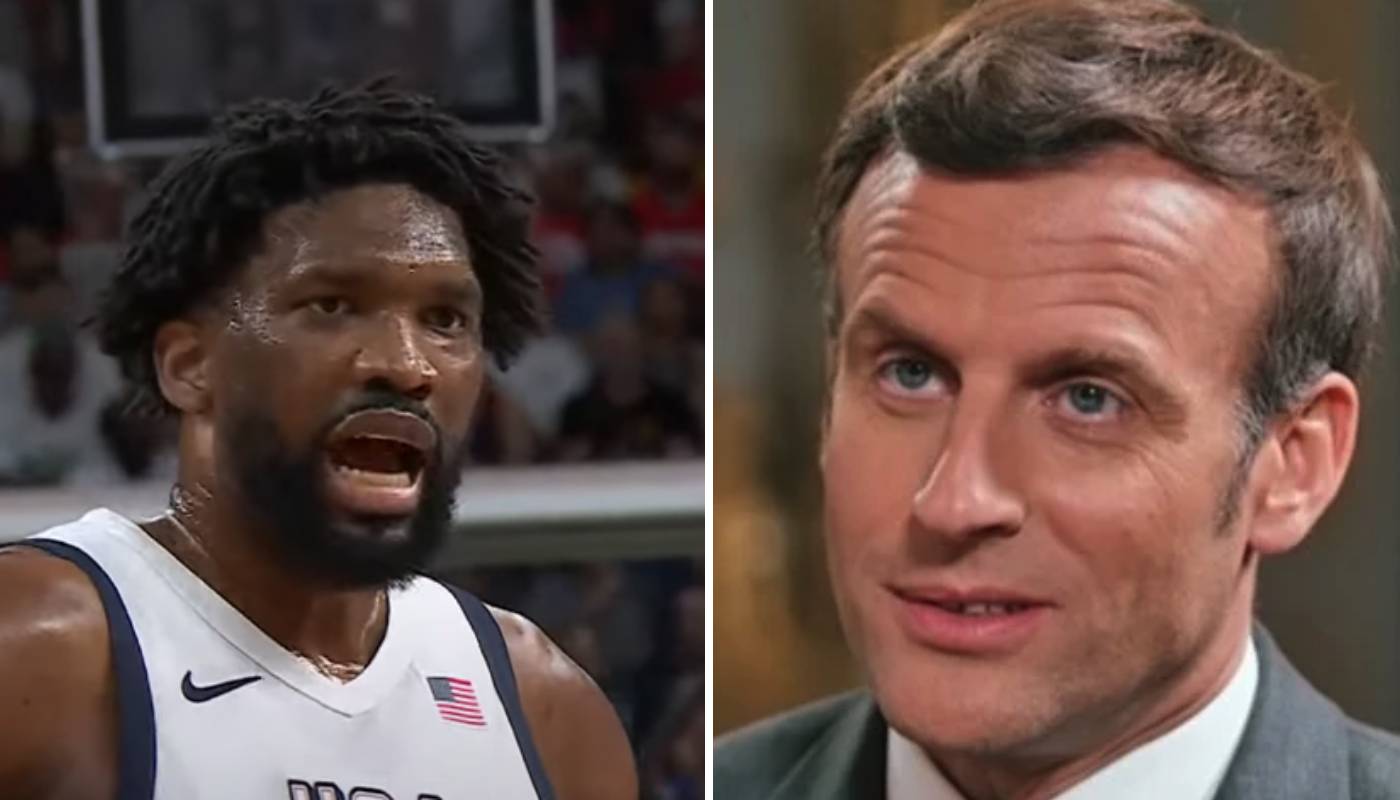 Joel Embiid, avec Team USA, et Emmanuel Macron