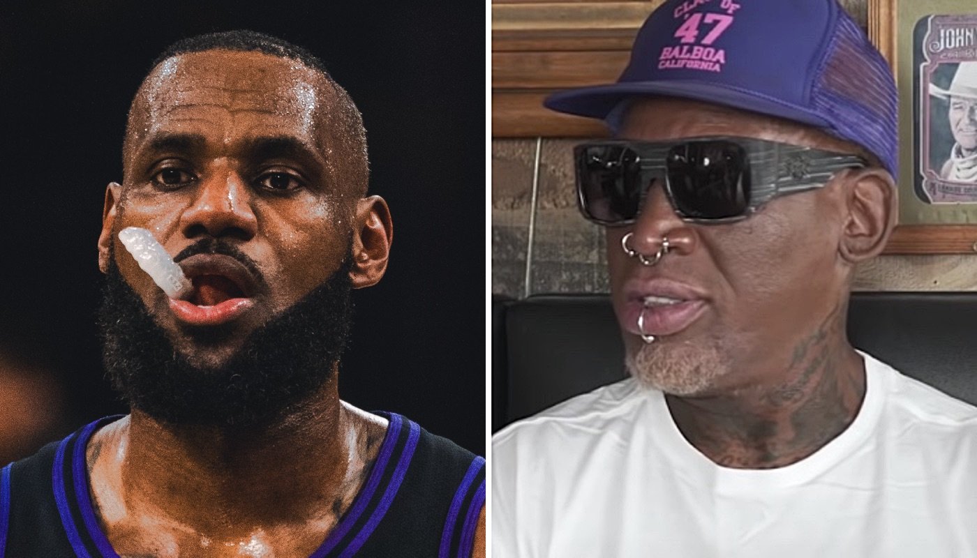 NBA legends LeBron James (left) and Dennis Rodman (right)