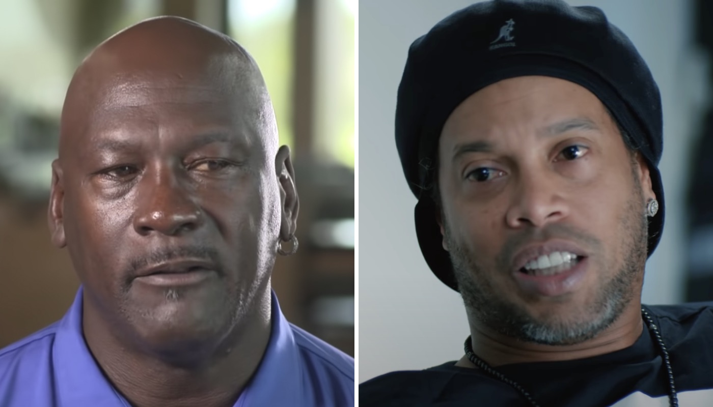 La légende NBA Michael Jordan (gauche) et le footballeur retraité Ronaldinho (droite)