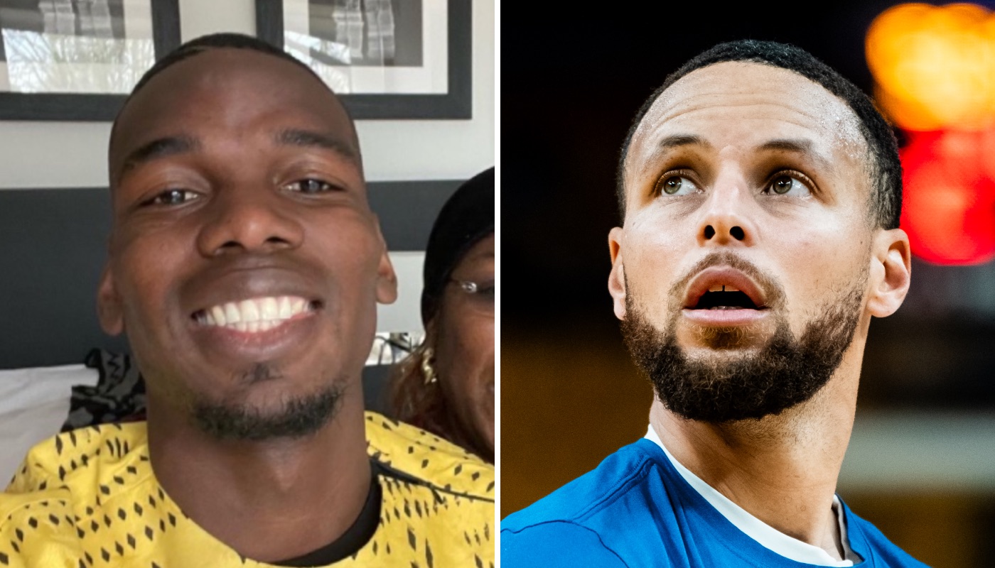 Le footballeur français Paul Pogba (gauche) et la star NBA Stephen Curry (droite)