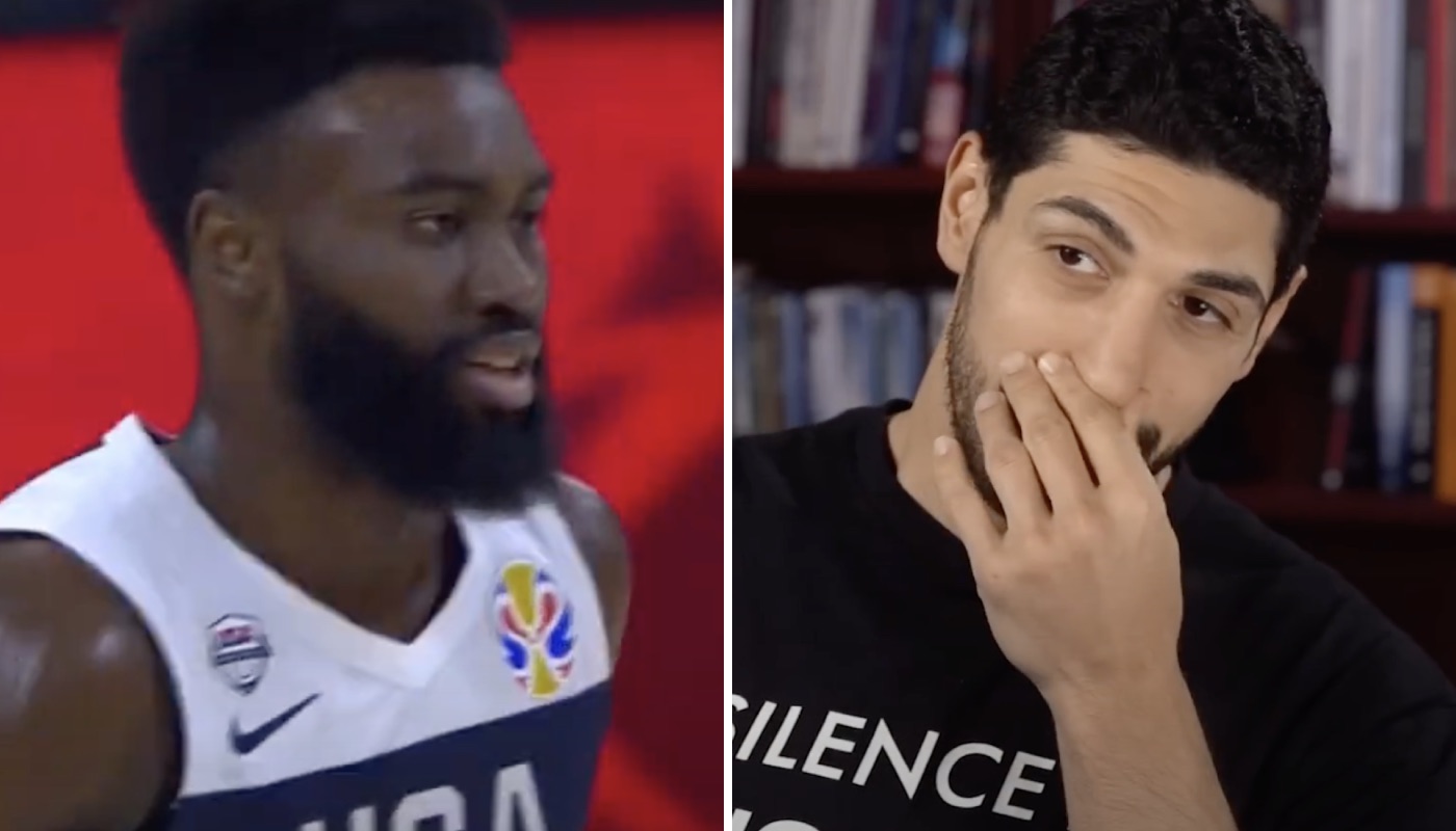 Les joueurs NBA Jaylen Brown (gauche), ici sous les couleurs de Team USA, et Enes Kanter (droite)