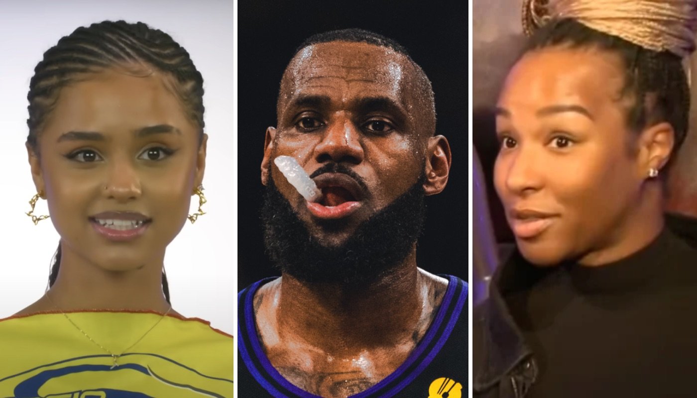 La célèbre artiste Tyla (gauche), la superstar NBA LeBron James (centre) et sa femme Savannah (droite)