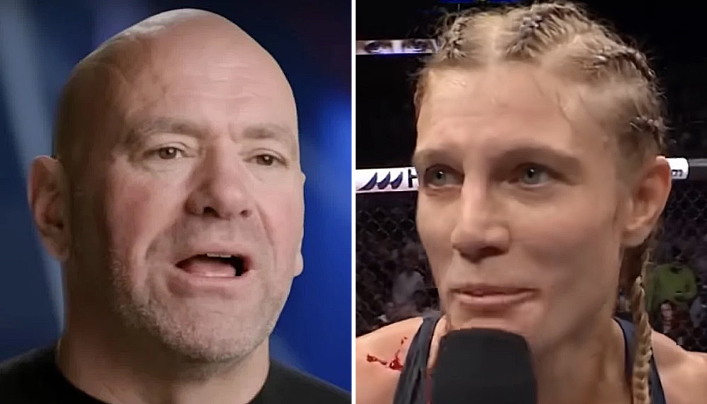 Le patron de l'UFC Dana White (gauche) et la combattante française Manon Fiorot (droite)