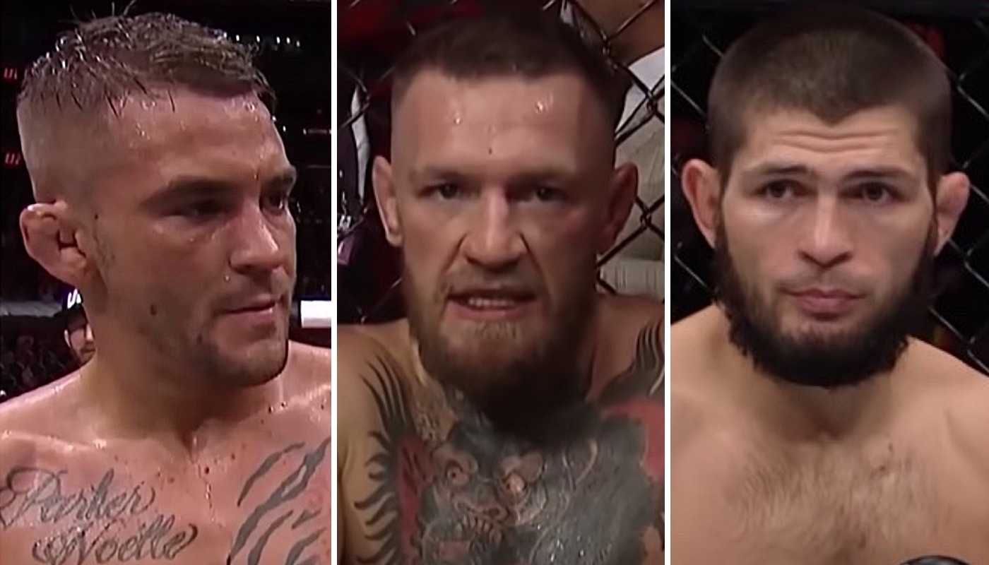 Les combattants UFC Dustin Poirier (gauche), Conor McGregor (centre) et Khabib Nurmagomedov (droite)