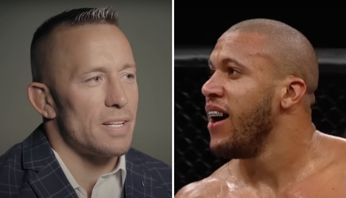 La légende de l'UFC Georges Saint-Pierre (gauche) et le combattant français Ciryl Gane (droite)