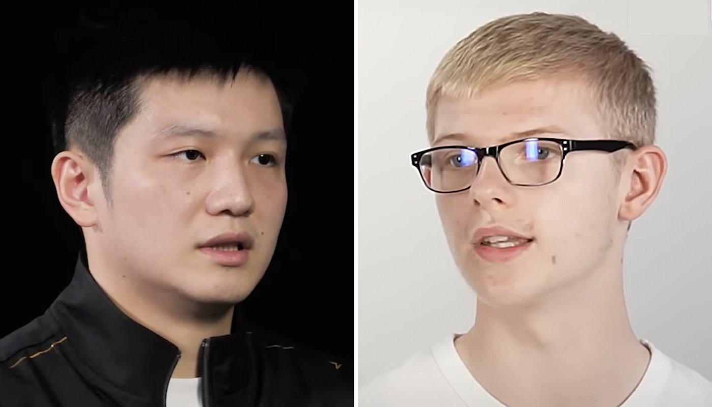 Les pongistes Fan Zhendong (gauche) et Félix Lebrun (droite)