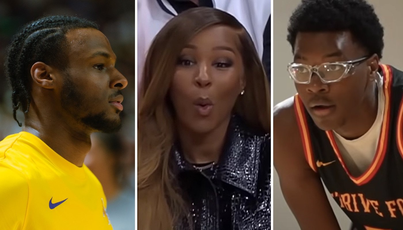 Los Angeles Lakers NBA player Bronny James (left), his mother Savannah (center) and his little brother Bryce (right)