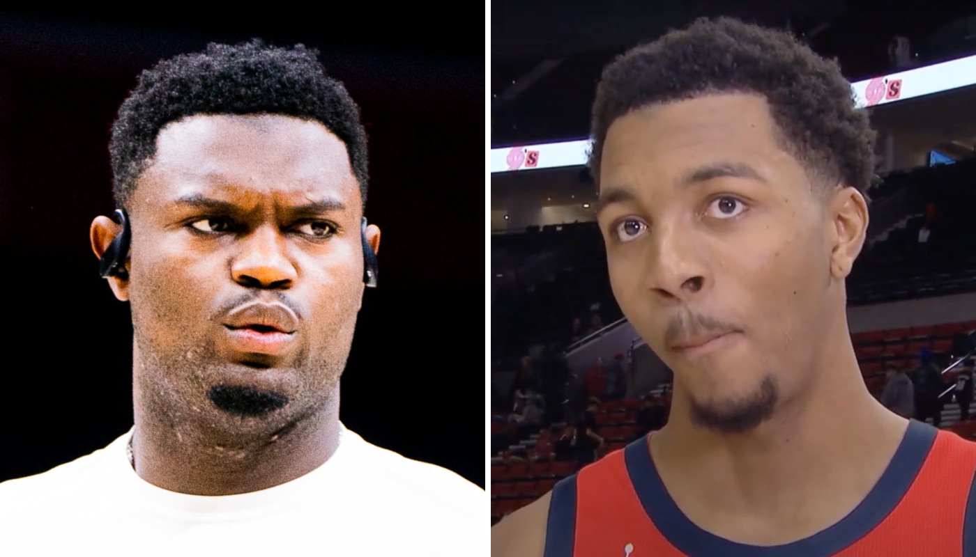 Les joueurs NBA des New Orleans Pelicans, Zion Williamson (gauche) et Trey Murphy III (droite)