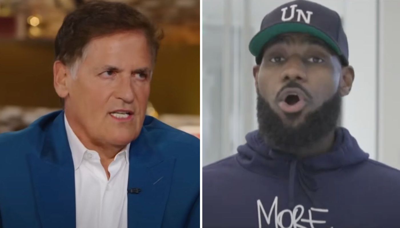 Le propriétaire des Mavericks Mark Cuban et LeBron James des Lakers de Los Angeles