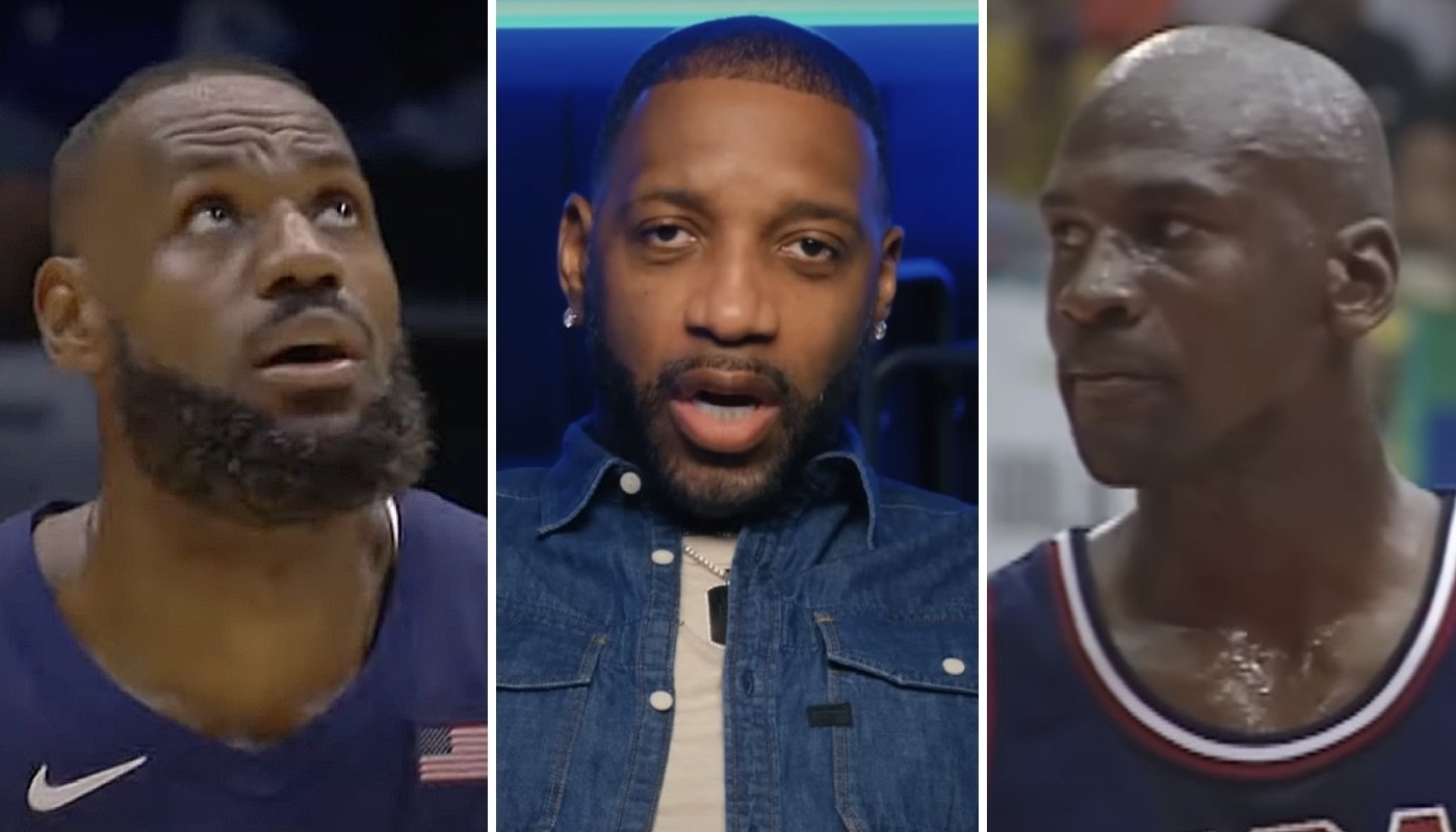 NBA legends LeBron James (left), Tracy McGrady (center) and Michael Jordan (right)