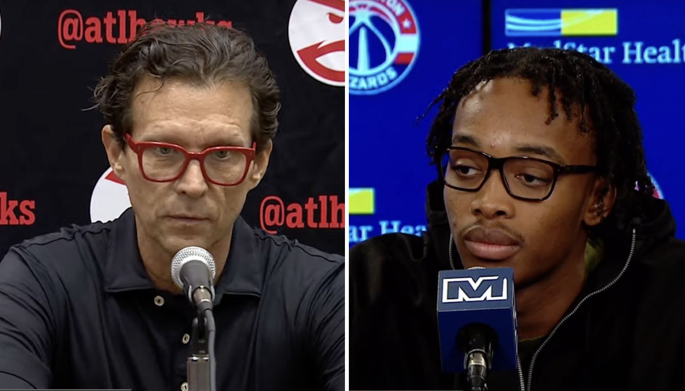 L'entraineur d'Atlanta Quin Snyder et l'arrière français de Washington Bilal Coulibaly