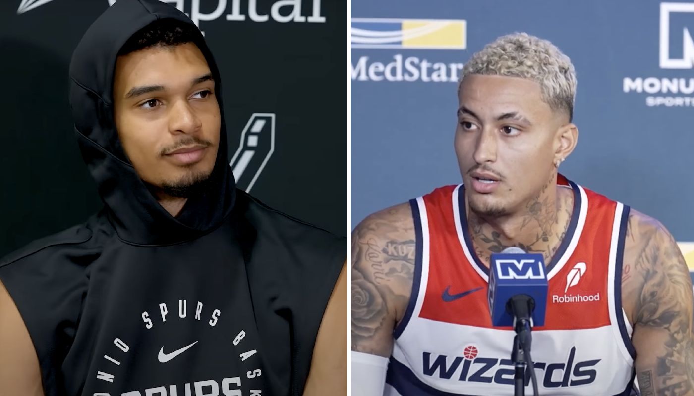 Victor Wembanyama, intérieur français des SPurs, et Kyle Kuzma des Wizards