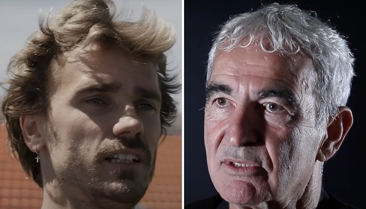 L'attaquant français Antoine Griezmann (gauche) et l'ancien sélectionneur des Bleus Raymond Domenech (droite)