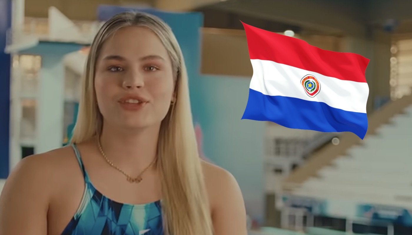 L'ex-nageuse olympique Luana Alonso, ici accompagné du drapeau de son pays, le Paraguay