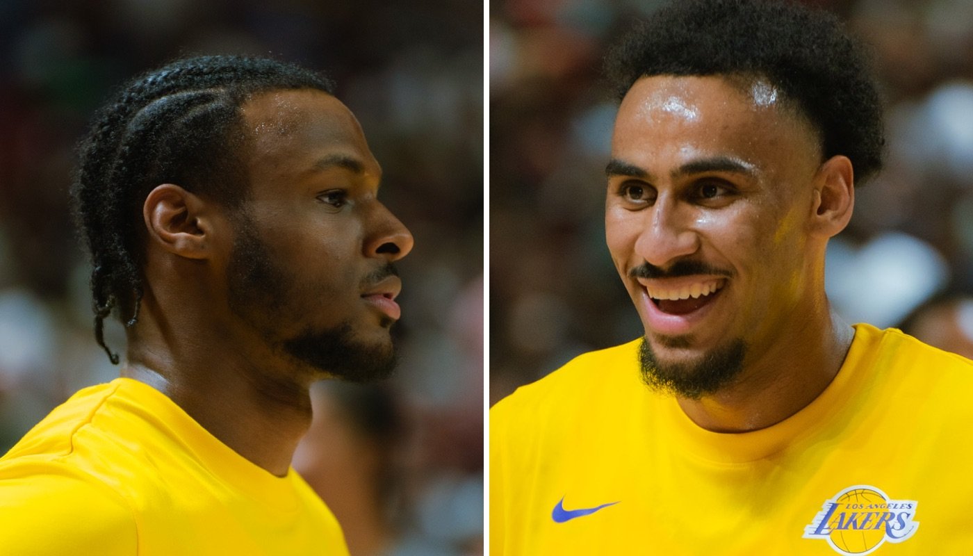 Les joueurs NBA des Los Angeles Lakers, Bronny James (gauche) et Armel Traoré (droite)