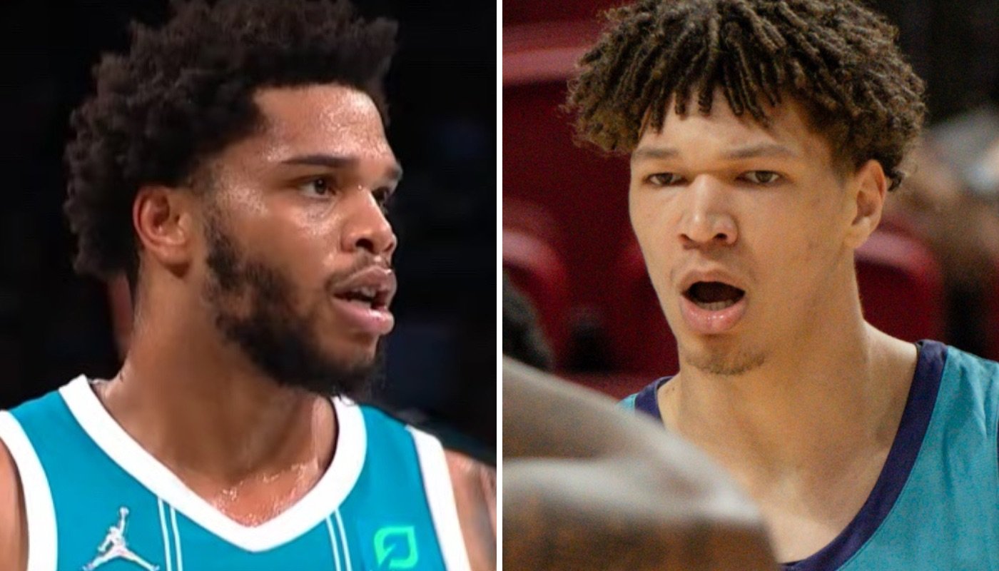 Les joueurs NBA des Charlotte Hornets, Miles Bridges (gauche) et Tidjane Salaün (droite)