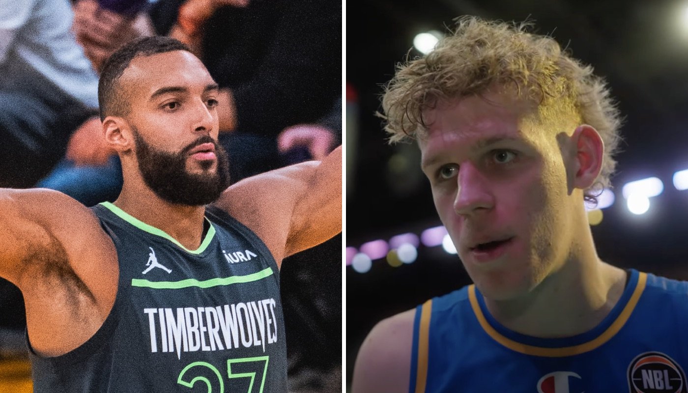 La star NBA française Rudy Gobert (gauche) et le jeune pivot australien Rocco Zikarsky (droite)