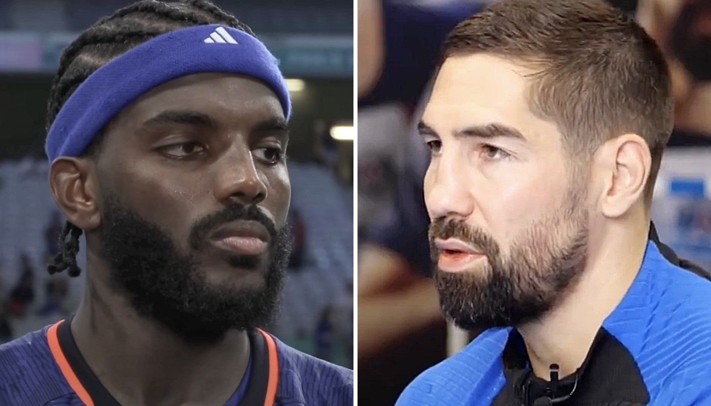 Les handballeurs français Dika Mem (gauche) et Nikola Karabatic (droite)