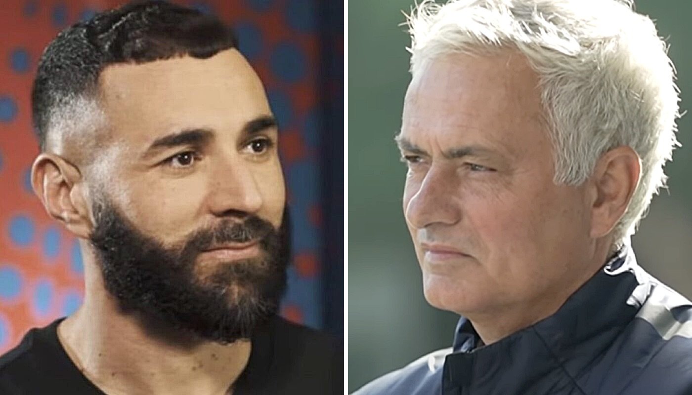 L'attaquant français Karim Benzema (gauche) et l'entraîneur portugais Jose Mourinho (droite)