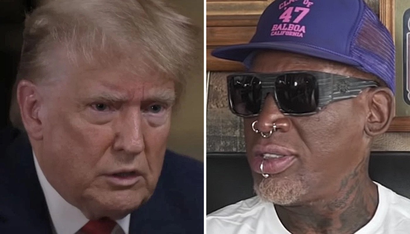 L'homme d'État américain Donald Trump (gauche) et la légende NBA Dennis Rodman (droite)