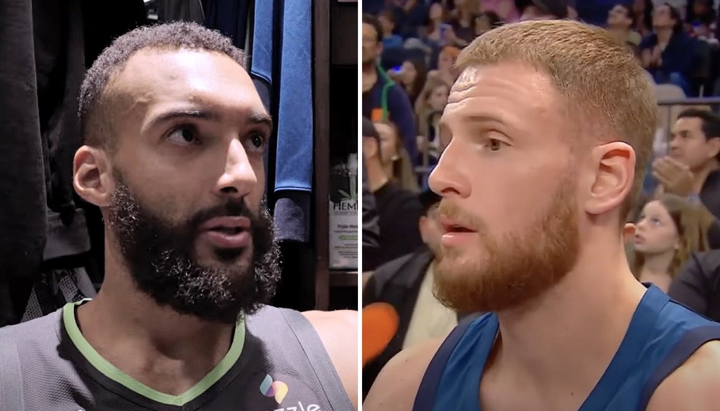 Les joueurs NBA des Minnesota Timberwolves, Rudy Gobert (gauche) et Donte DiVincenzo (droite)