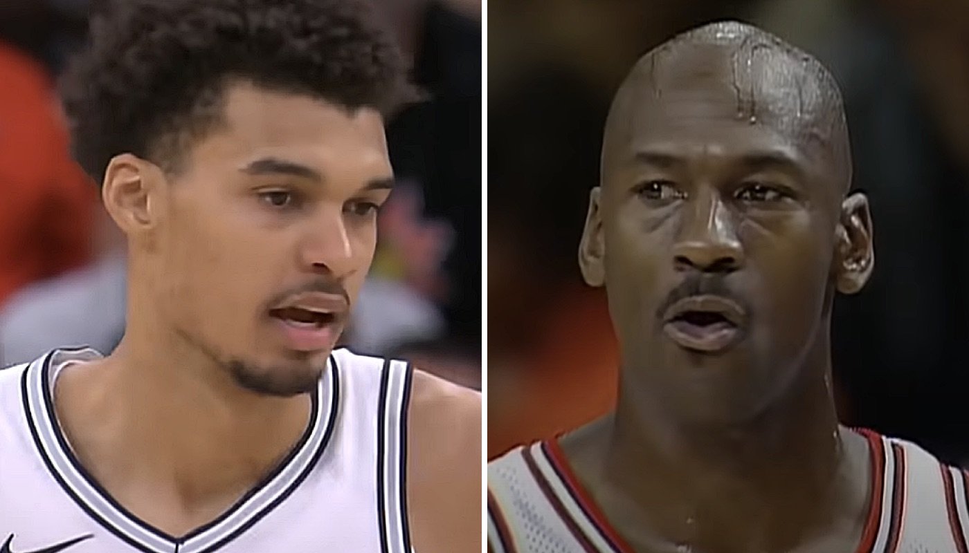 Les stars NBA Victor Wembanyama (gauche) et Michael Jordan (droite)