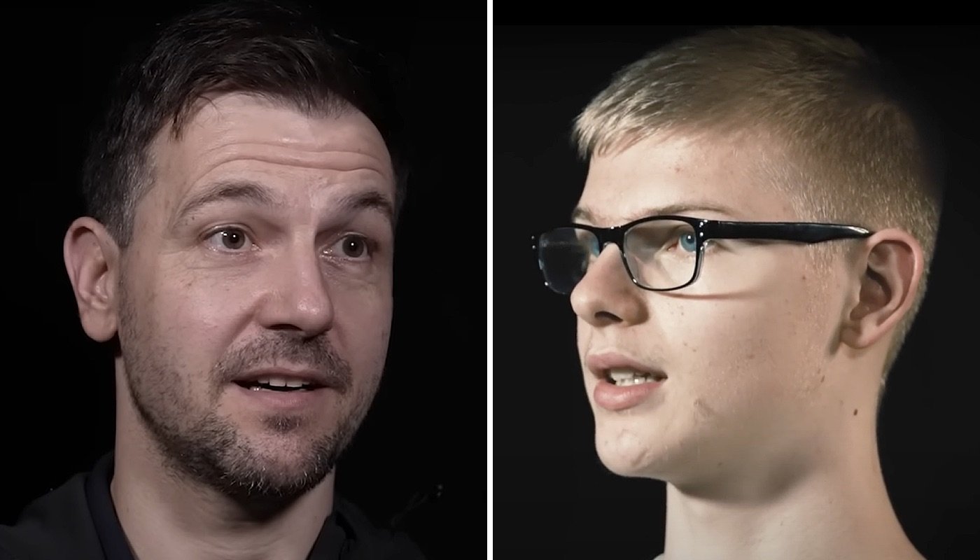 Les pongistes Timo Boll (gauche) et Félix Lebrun (droite)