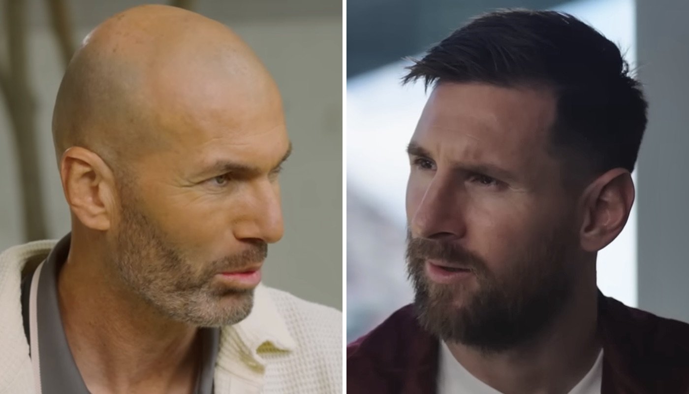 Les légendes du football Zinédine Zidane (gauche) et Lionel Messi (droite)