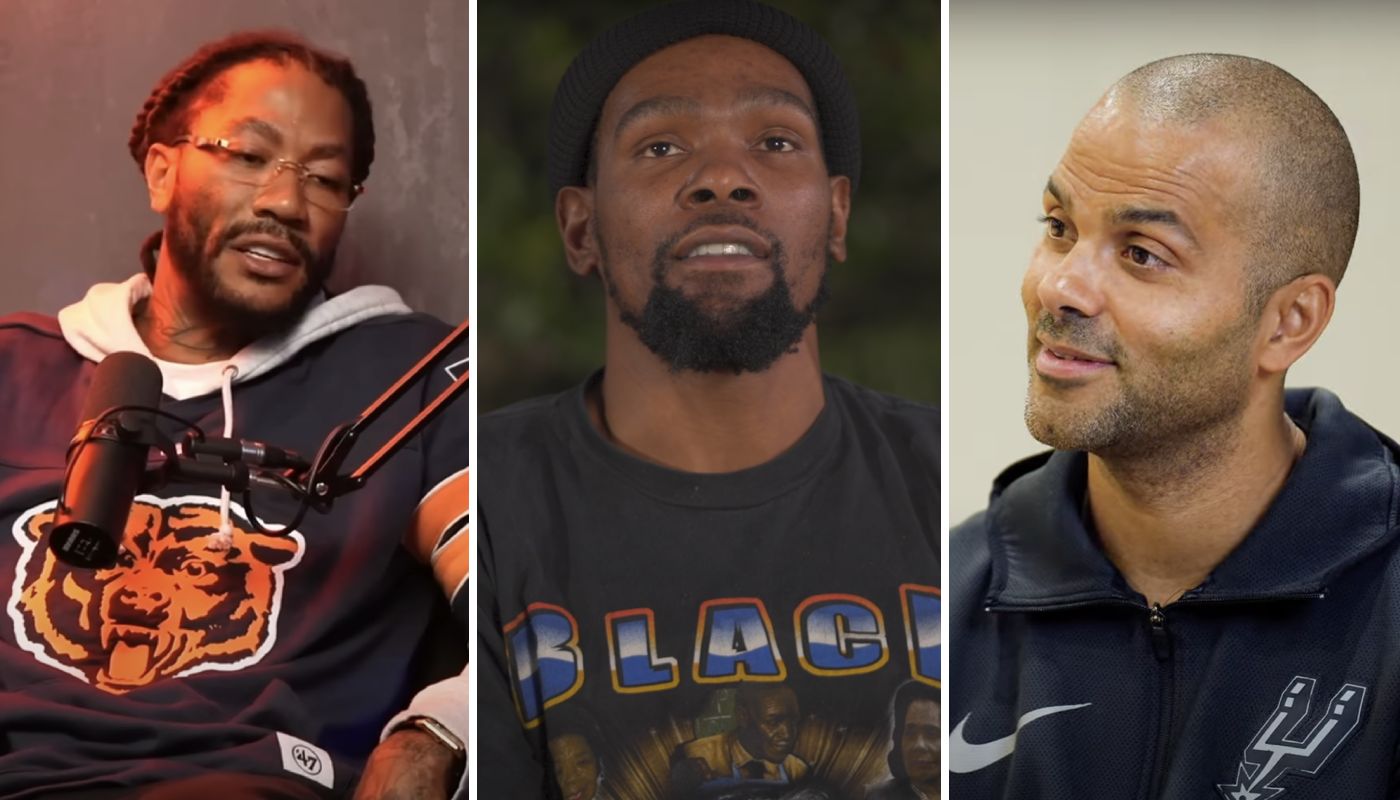 Trois légendes NBA avec Derrick Rose, Kevin Durant et Tony Parker