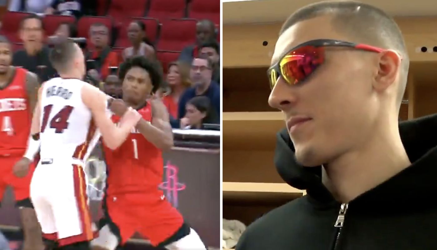 Tyler Herro lors de son accrochage avec Amen Thompson