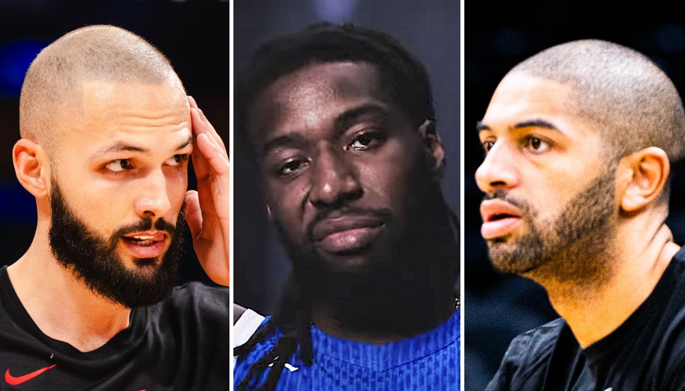 Les joueurs de basket français Evan Fournier (gauche), Mathias Lessort (centre) et Nicolas Batum (droite)